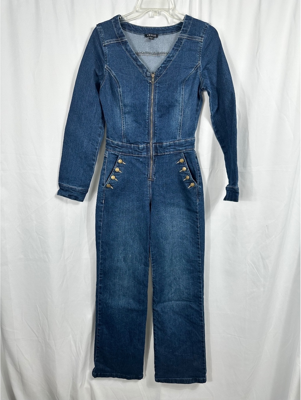 Venus Zip Front Denim Jumpsuit - Dark Wash Size 2